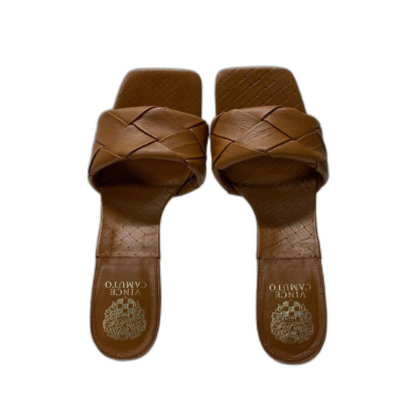 Like New Vince Camuto VC-Brelanie Women's Brown Leather Mule High Heels Size 10 - Picture 5 of 7